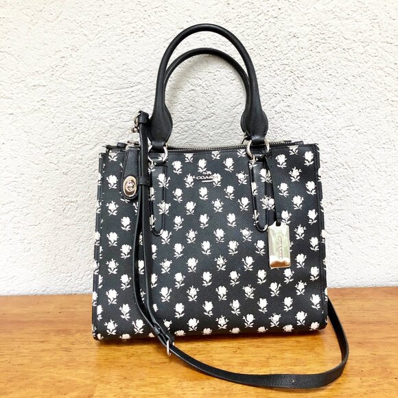 Coach Crosby Carryall Satchel in Floral Crossgrain Leather Crossbody Purse Bag - Picture 15 of 16